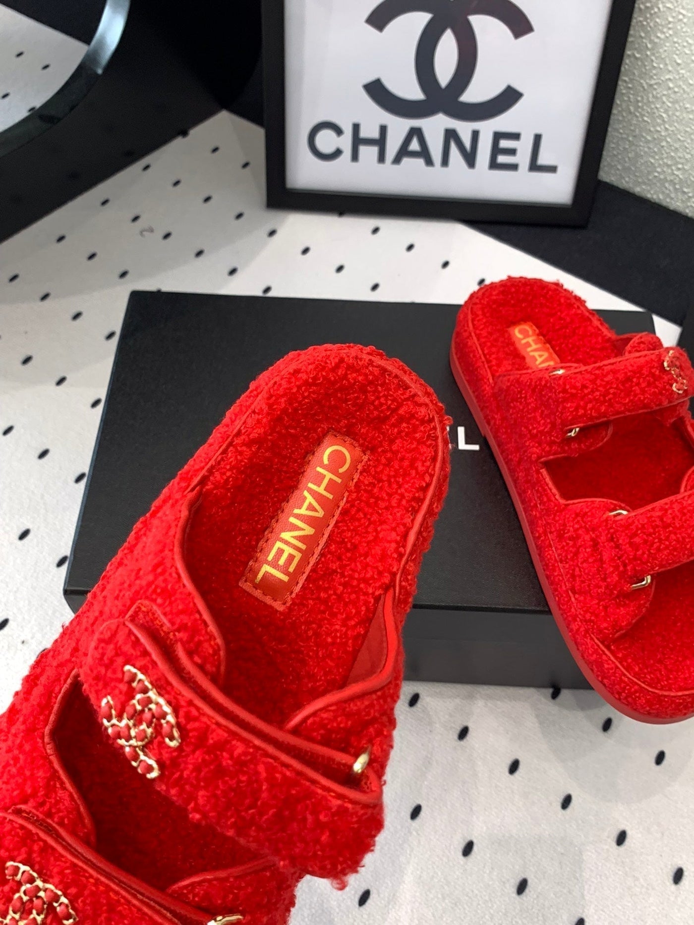 CC DAD SANDAL MULE IN CRIMSON RED LAMB FUR - Product Image 7