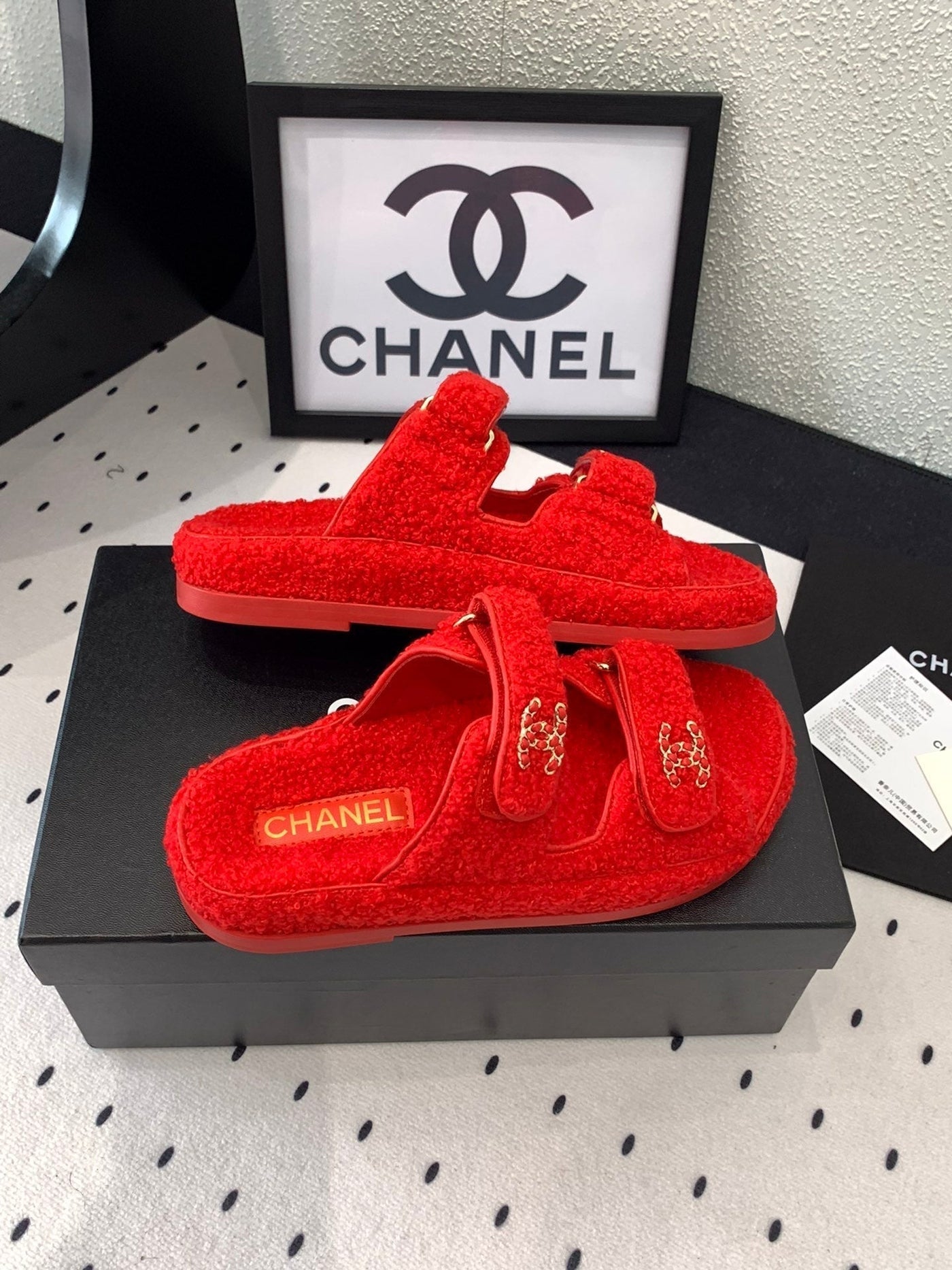 CC DAD SANDAL MULE IN CRIMSON RED LAMB FUR - Product Image 2