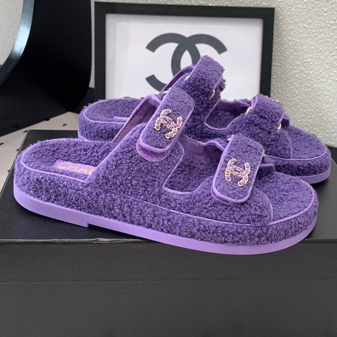 CC DAD SANDAL MULE IN PLUM PURPLE LAMB FUR | Studio Nafay