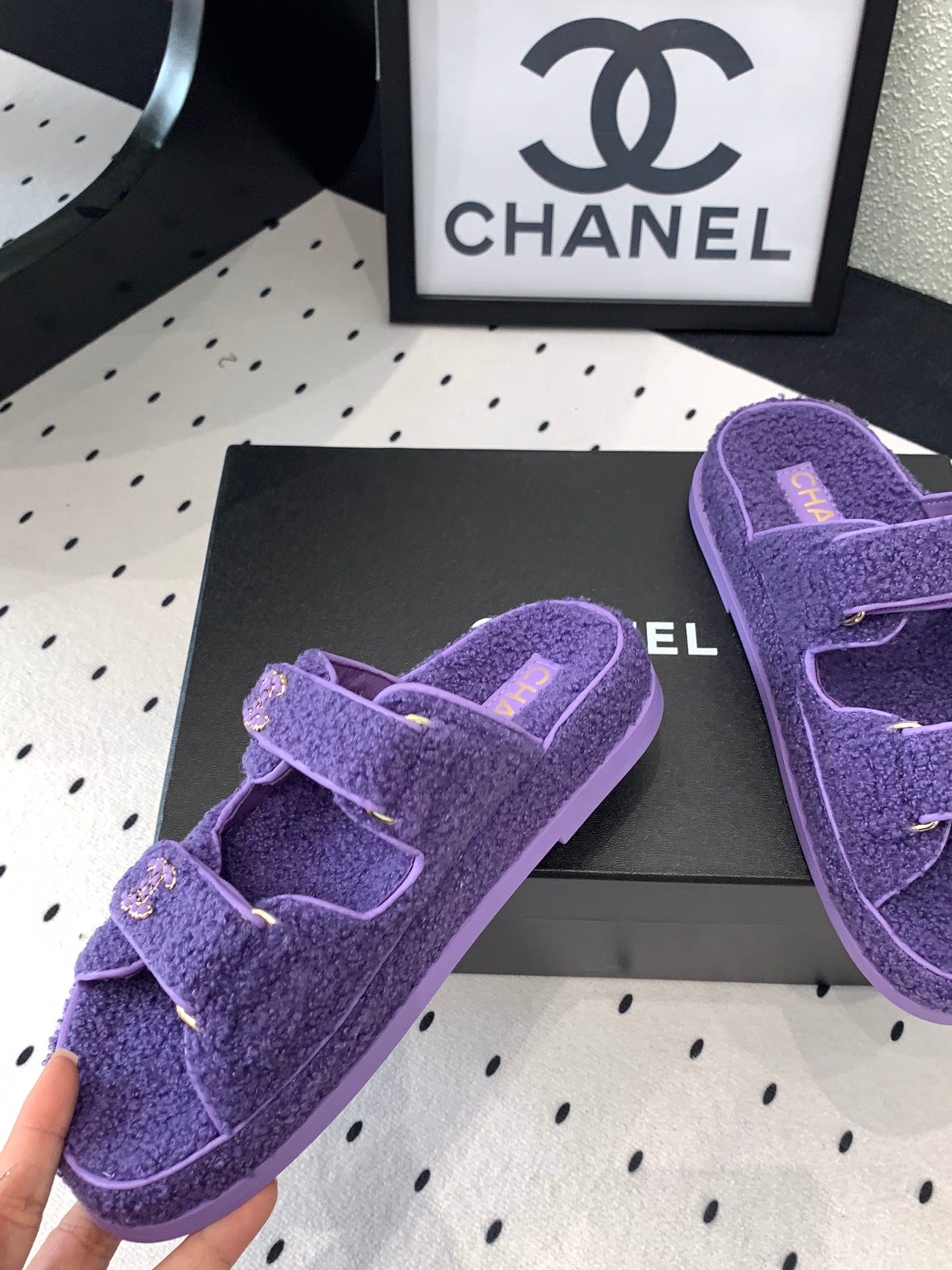 CC DAD SANDAL MULE IN PLUM PURPLE LAMB FUR - Product Image 6