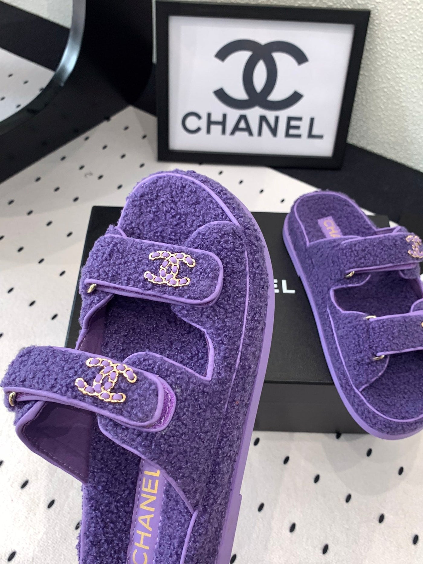 CC DAD SANDAL MULE IN PLUM PURPLE LAMB FUR - Product Image 4