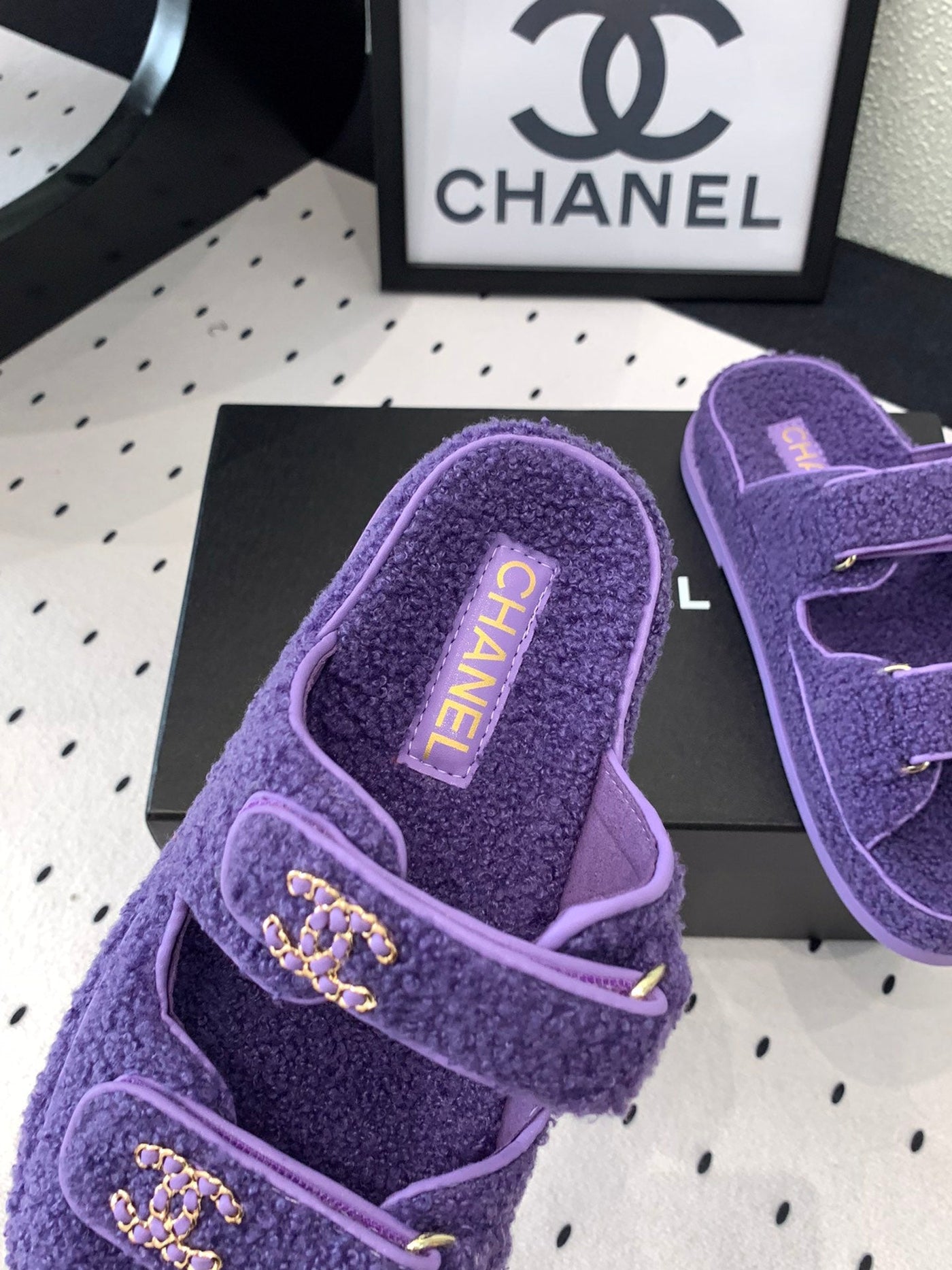 CC DAD SANDAL MULE IN PLUM PURPLE LAMB FUR - Product Image 7