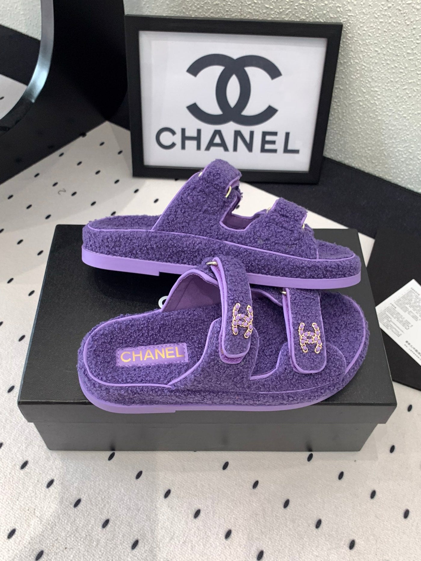 CC DAD SANDAL MULE IN PLUM PURPLE LAMB FUR - Product Image 5
