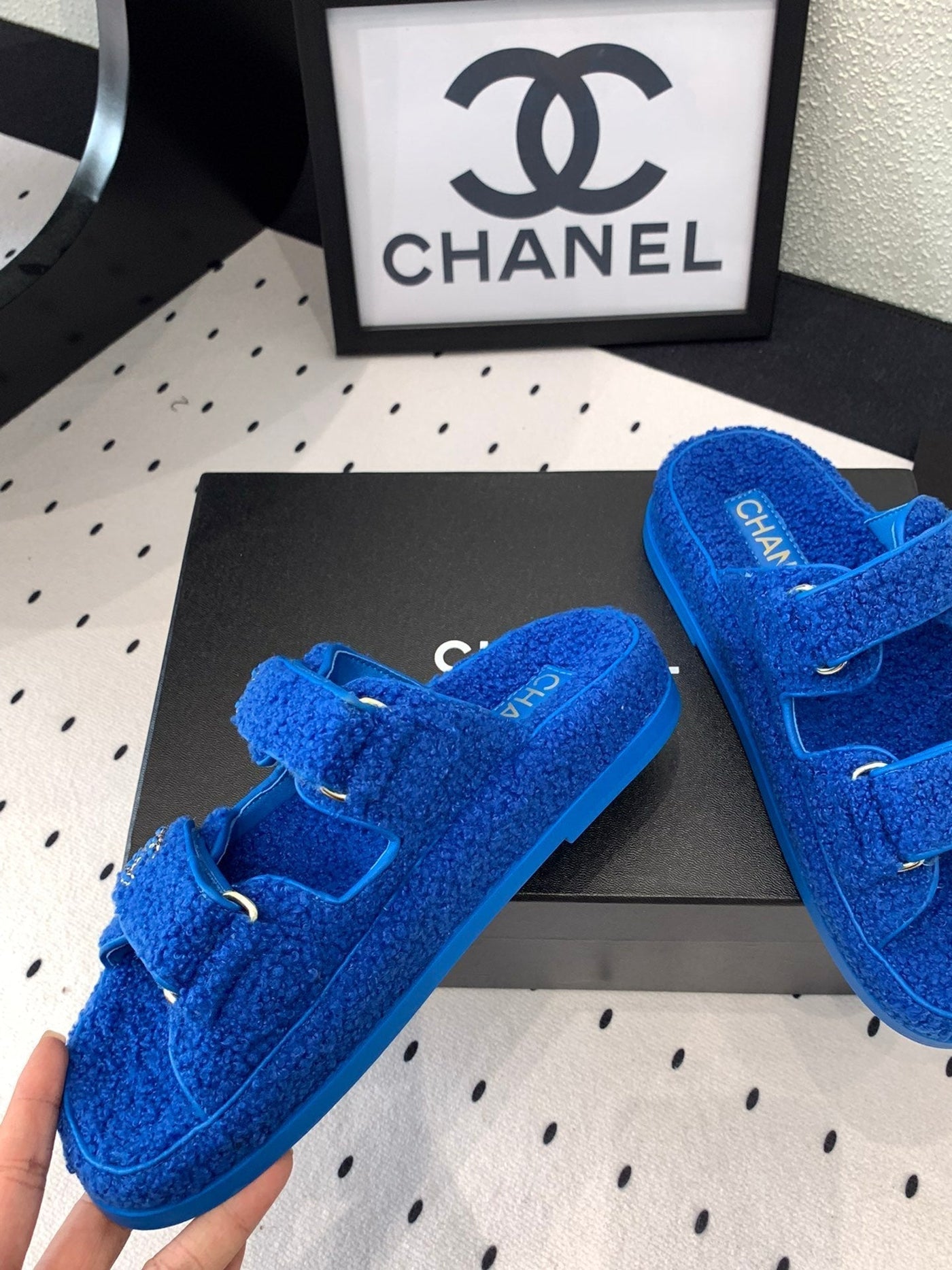 CC DAD SANDAL MULE IN AZURE BLUE LAMB FUR - Product Image 6
