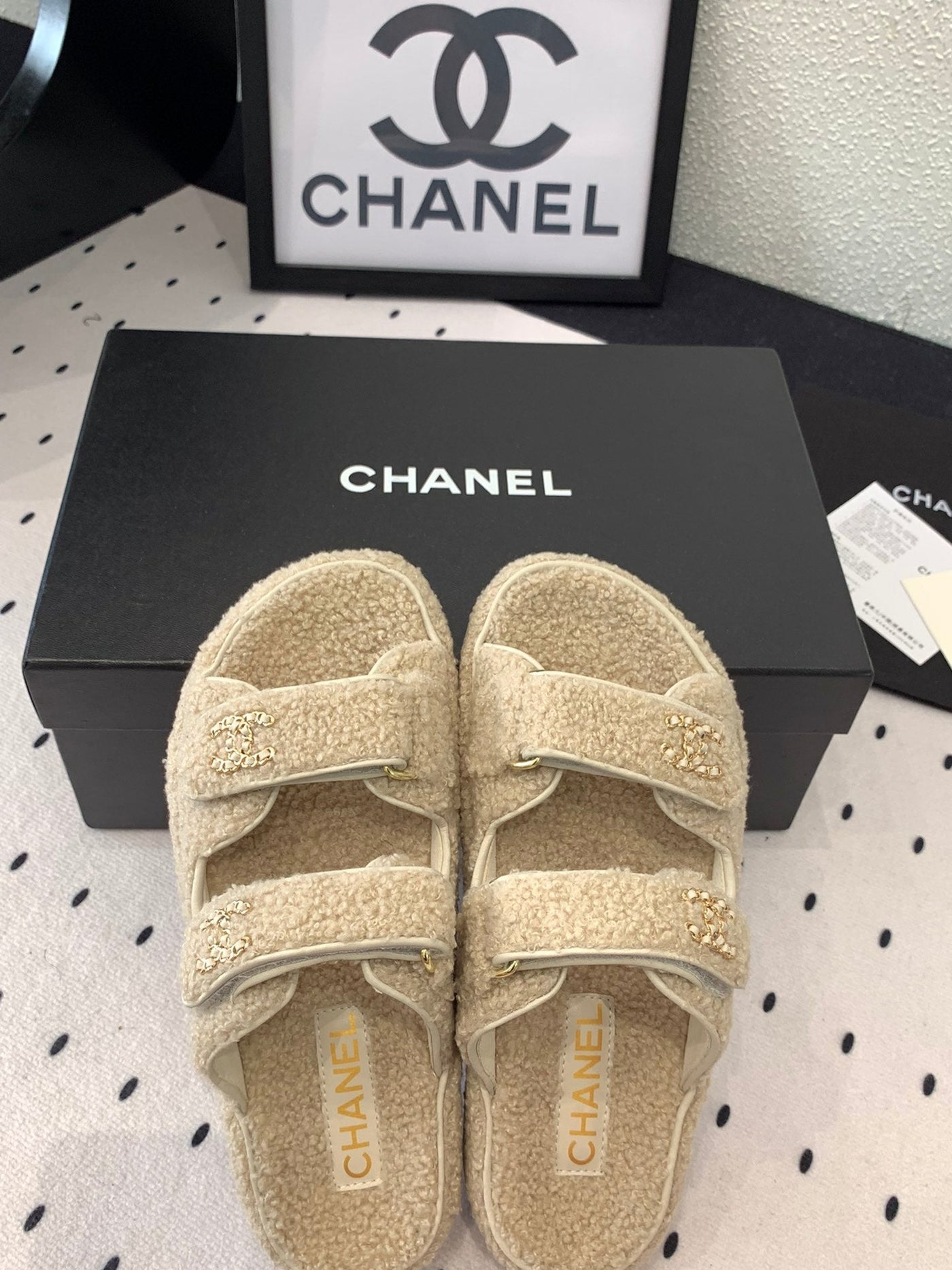 CC DAD SANDAL MULE IN ECRU BEIGE LAMB FUR - Product Image 4