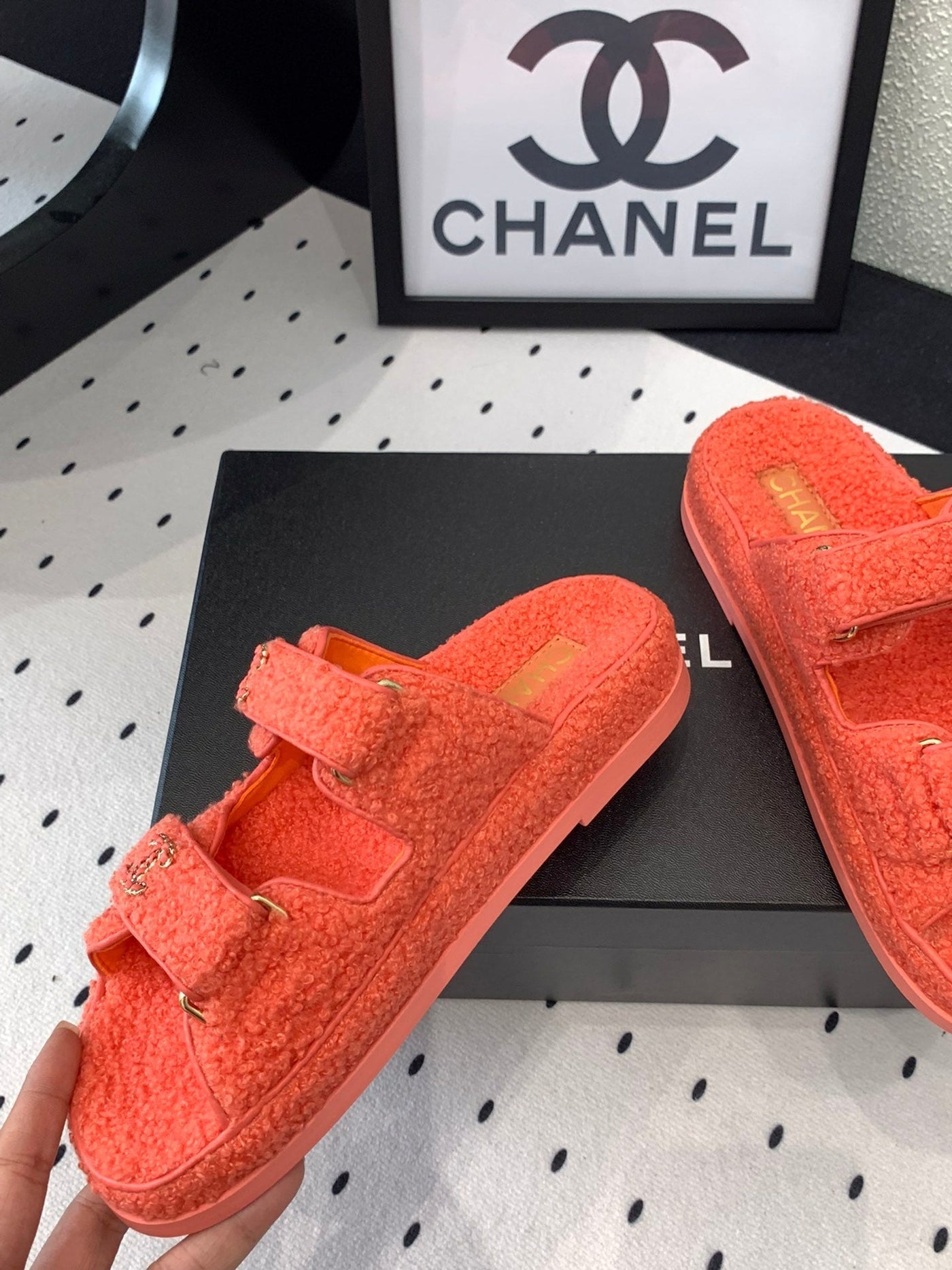 CC DAD SANDAL MULE IN RED ORANGE LAMB FUR - Product Image 5