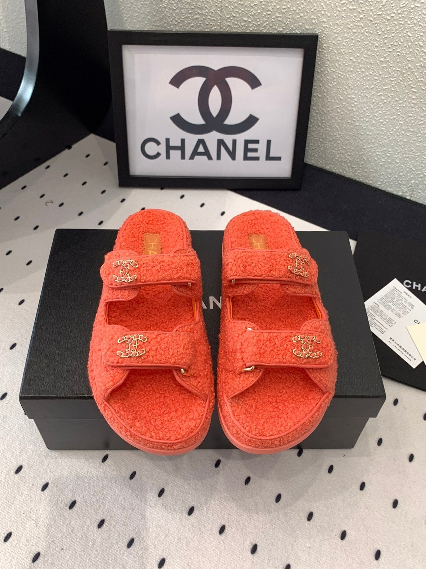 CC DAD SANDAL MULE IN RED ORANGE LAMB FUR - Product Image 3