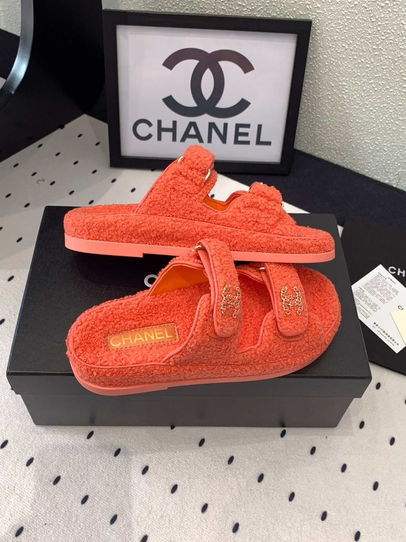 CC DAD SANDAL MULE IN RED ORANGE LAMB FUR - Product Image 2