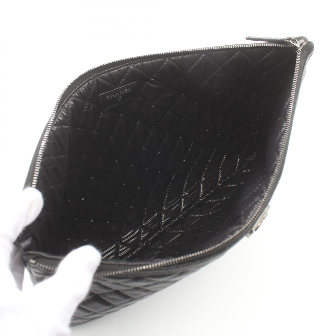 Chanel Quilted Caviar Zip Clutch Bag Leather Clutch Bag