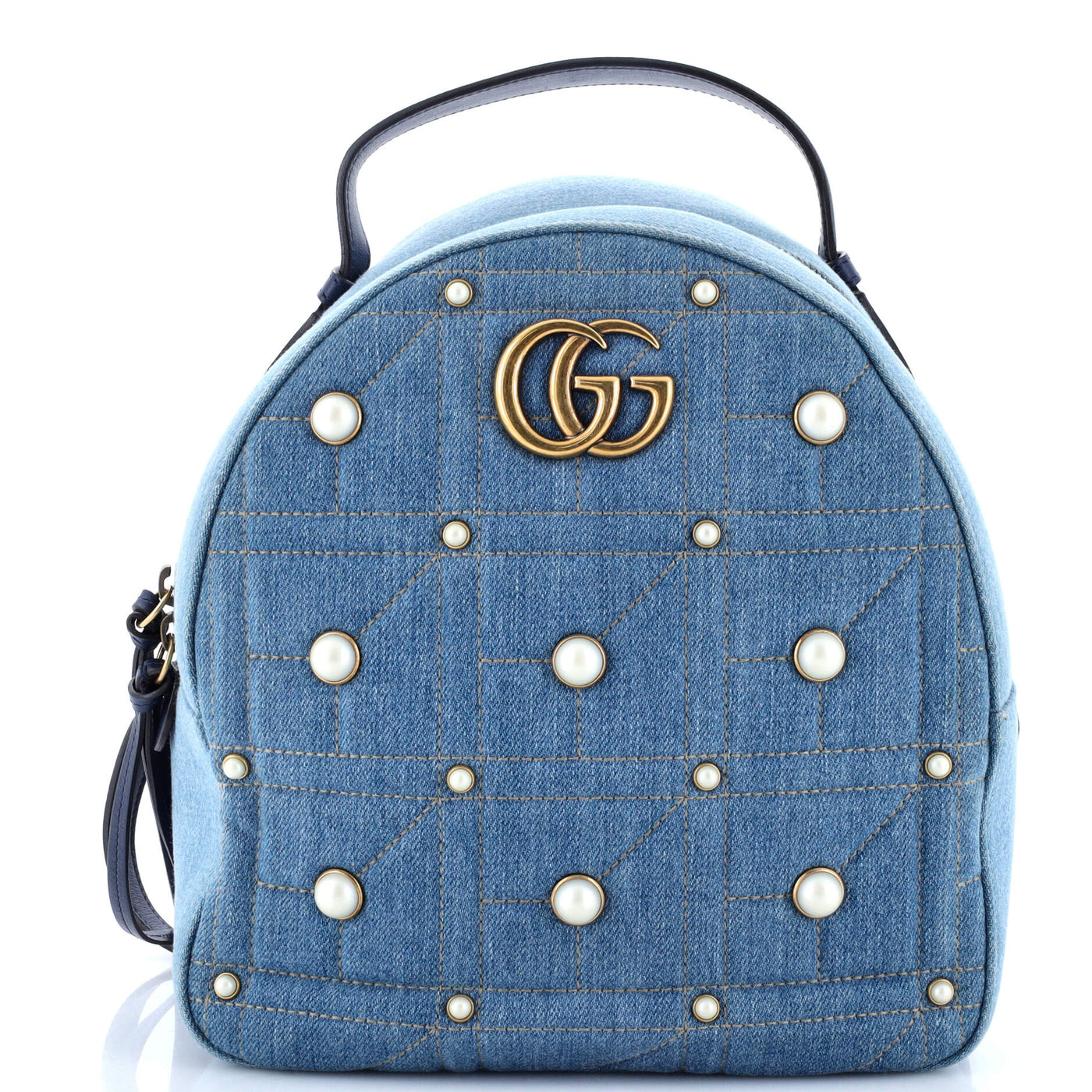 Pearly GG Marmont Backpack Embellished Matelasse Denim Small | Studio Nafay