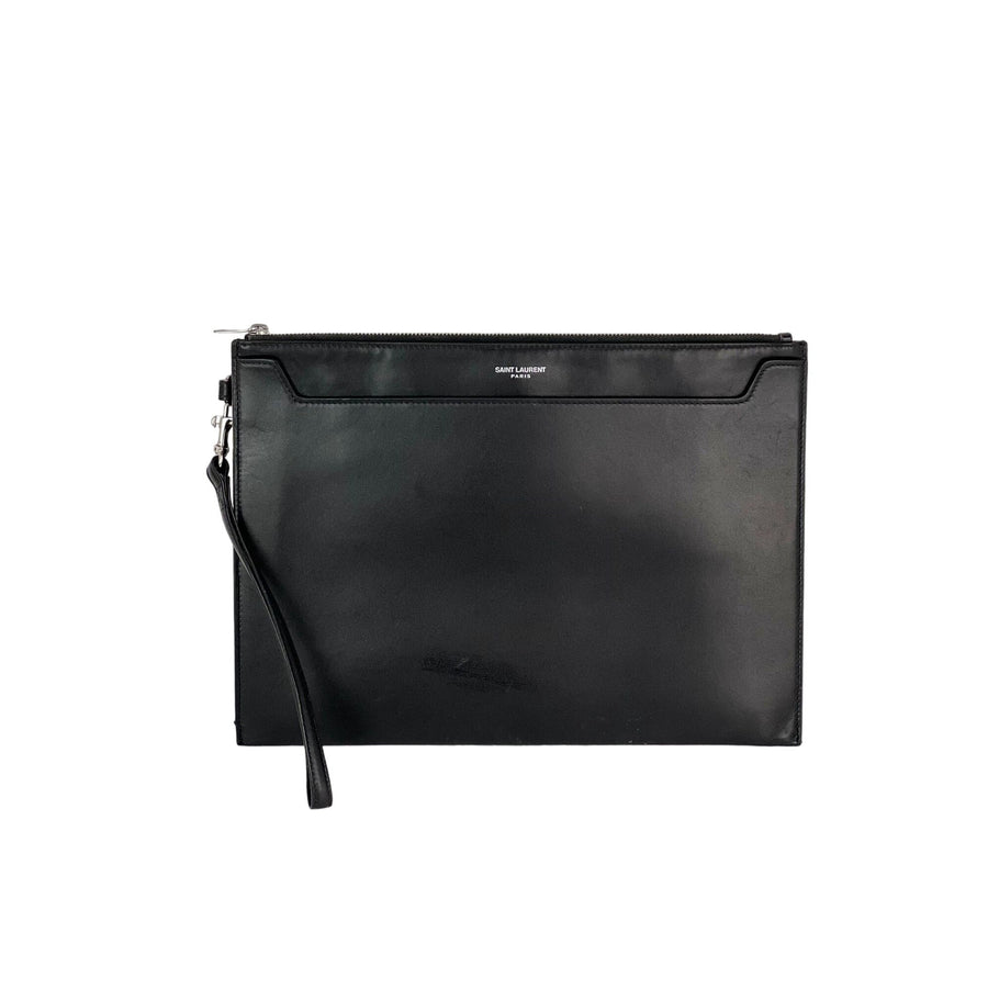 Saint Laurent Black Smooth Leather I-Pad Case Clutch | Studio Nafay