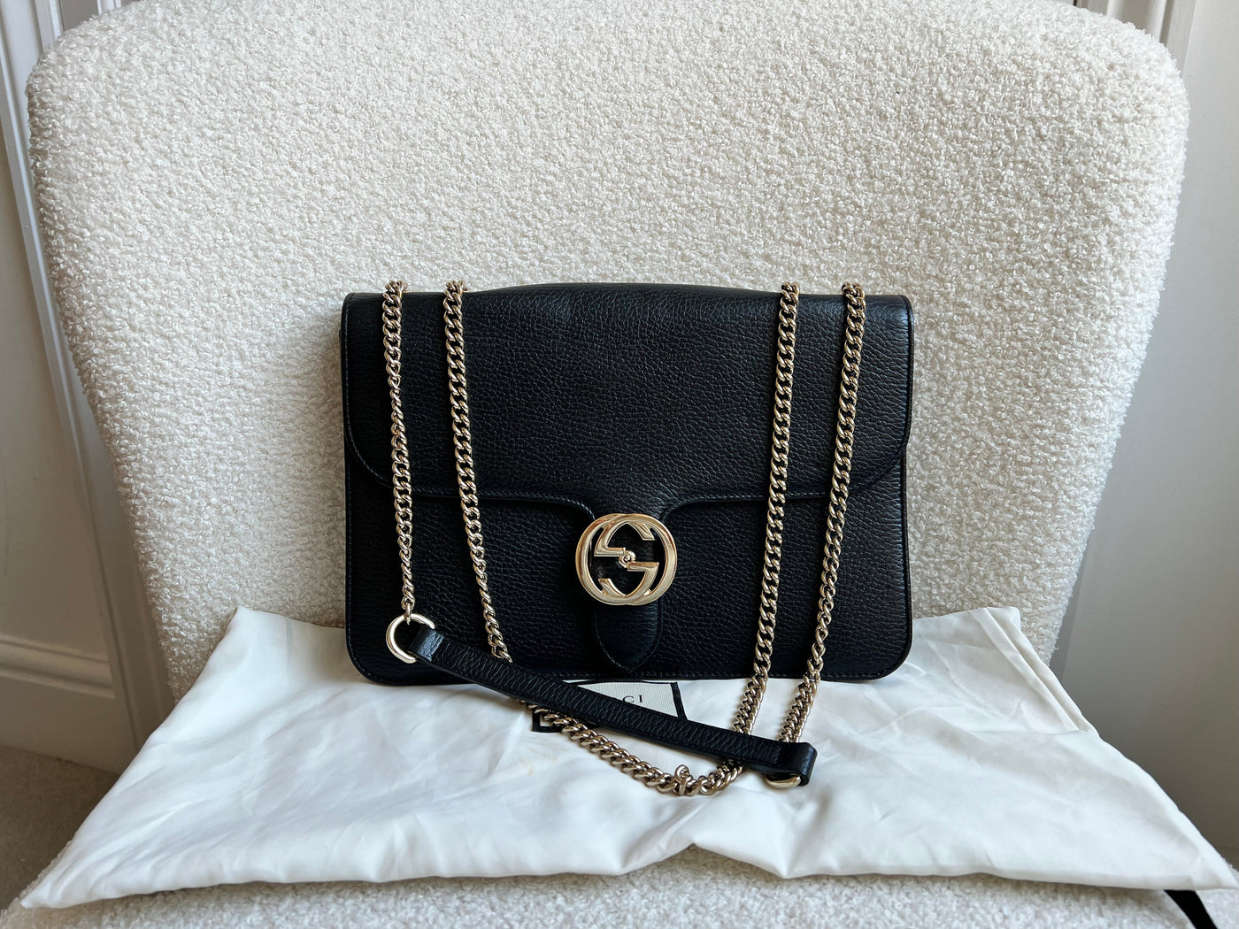Gucci Interlocking GG Black Medium Shoulder Bag | Studio Nafay