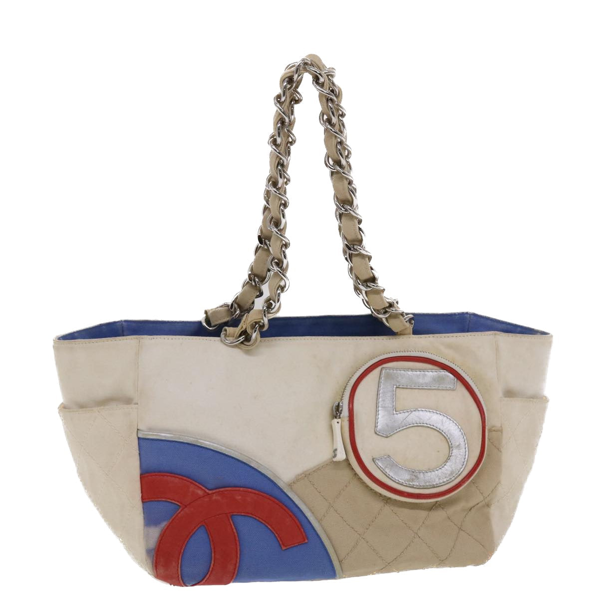 CHANEL Chain Tote Bag No5 Canvas White CC Auth 49901 - Product Image 2