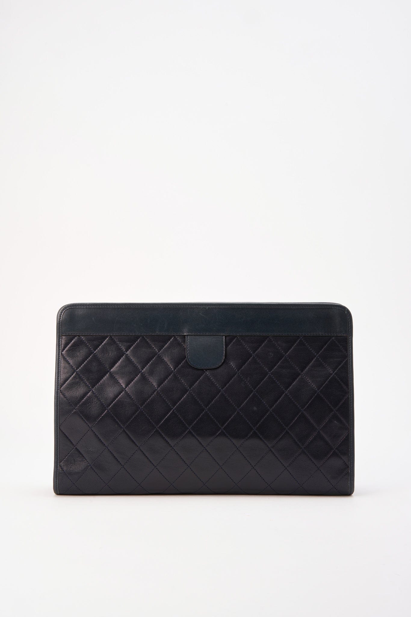 Chanel Navy Leather Clutch Bag With 24K Gold Plated Hardware - Product Image 4