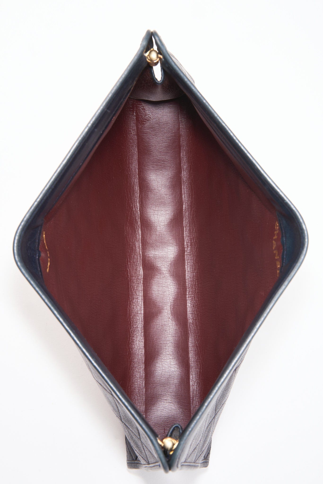 Chanel Navy Leather Clutch Bag With 24K Gold Plated Hardware - Product Image 6