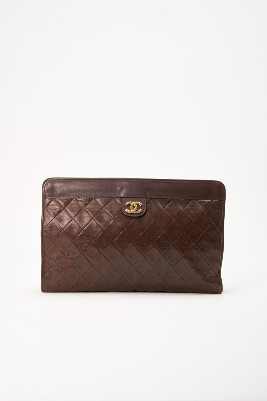 Chanel Brown Leather Clutch Bag With 24K Gold Plated Hardware