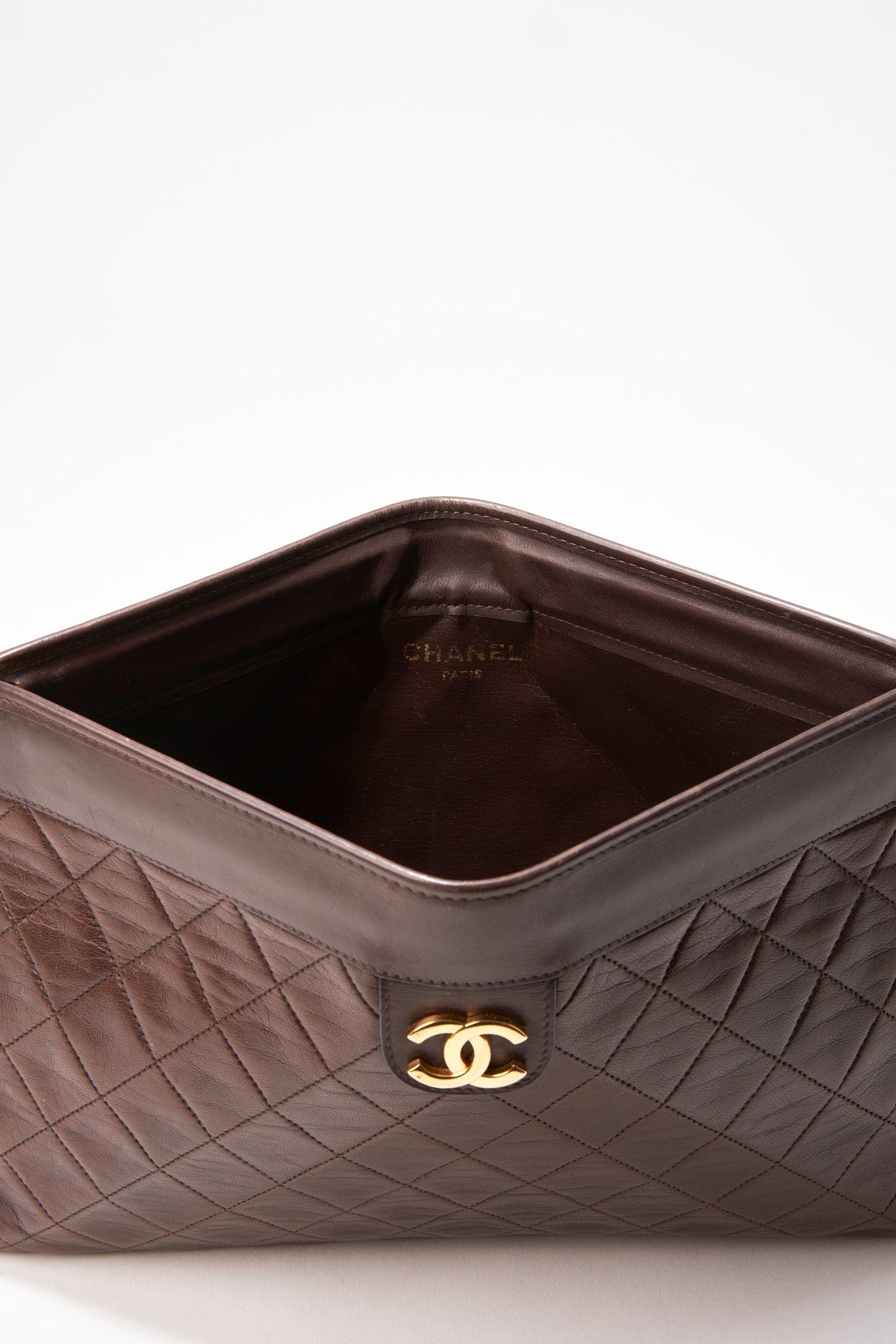 Chanel Brown Leather Clutch Bag With 24K Gold Plated Hardware - Product Image 6