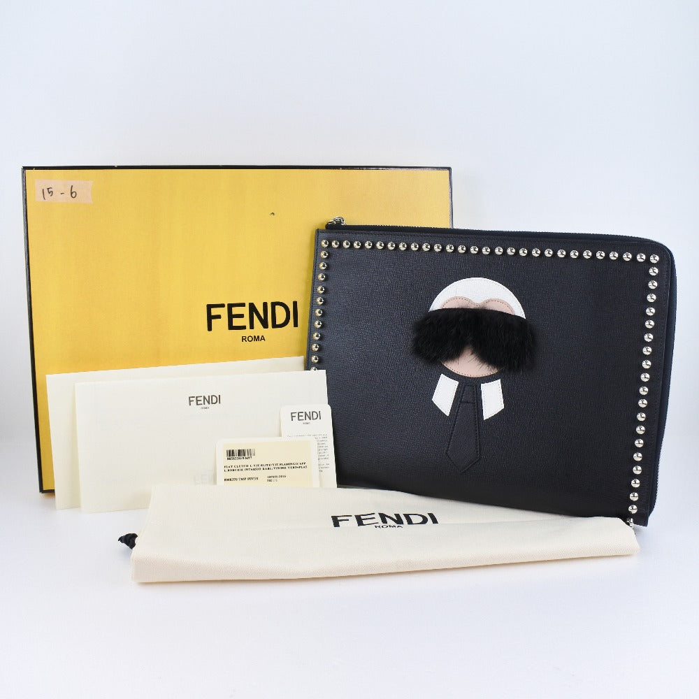 FENDI Clutch bag 7MP F0V3X leather black Karl Lagerfeld Studs carlito flat clutch Women - Product Image 3