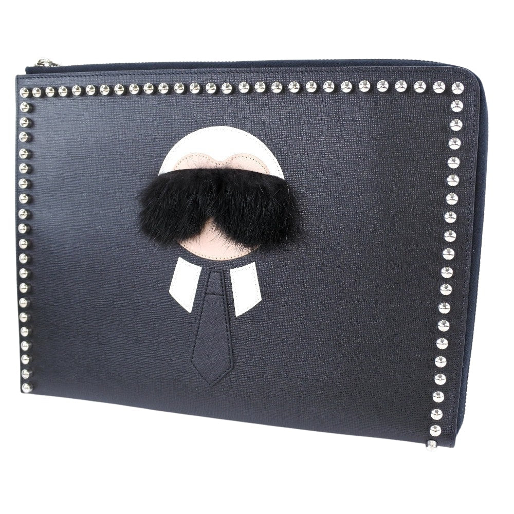FENDI Clutch bag 7MP F0V3X leather black Karl Lagerfeld Studs carlito flat clutch Women - Product Image 2