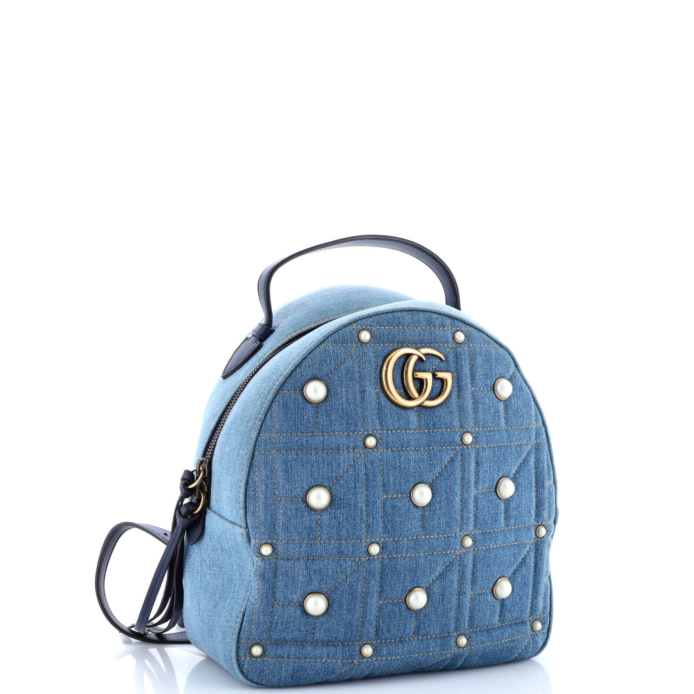 Pearly GG Marmont Backpack Embellished Matelasse Denim Small - Product Image 2