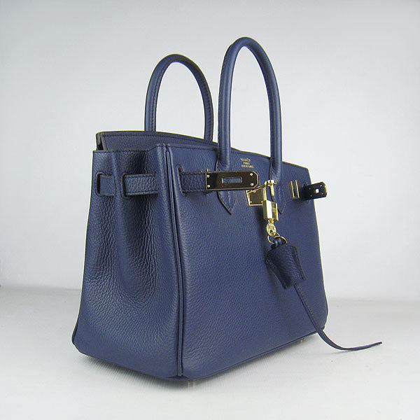 Hermes Birkin 30cm Togo Leather Handbags Dark Blue Golden - Product Image 3