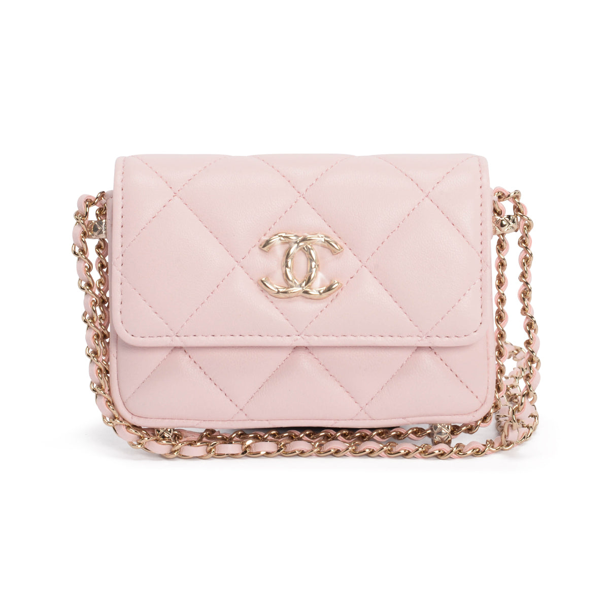 chl Light Pink Calfskin Clutch With Chain Wallet | Studio Nafay