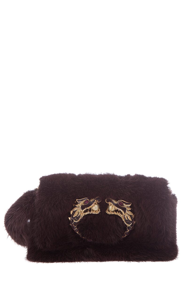 Gucci F/W By Tom Ford Burgundy Mink & Crystal Wolf Head Clutch - Product Image 8