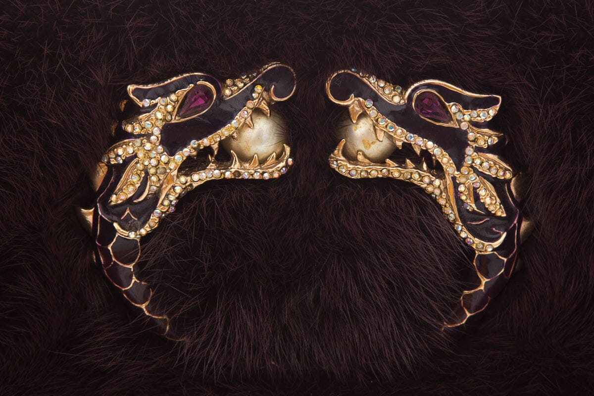 Gucci F/W By Tom Ford Burgundy Mink & Crystal Wolf Head Clutch - Product Image 4