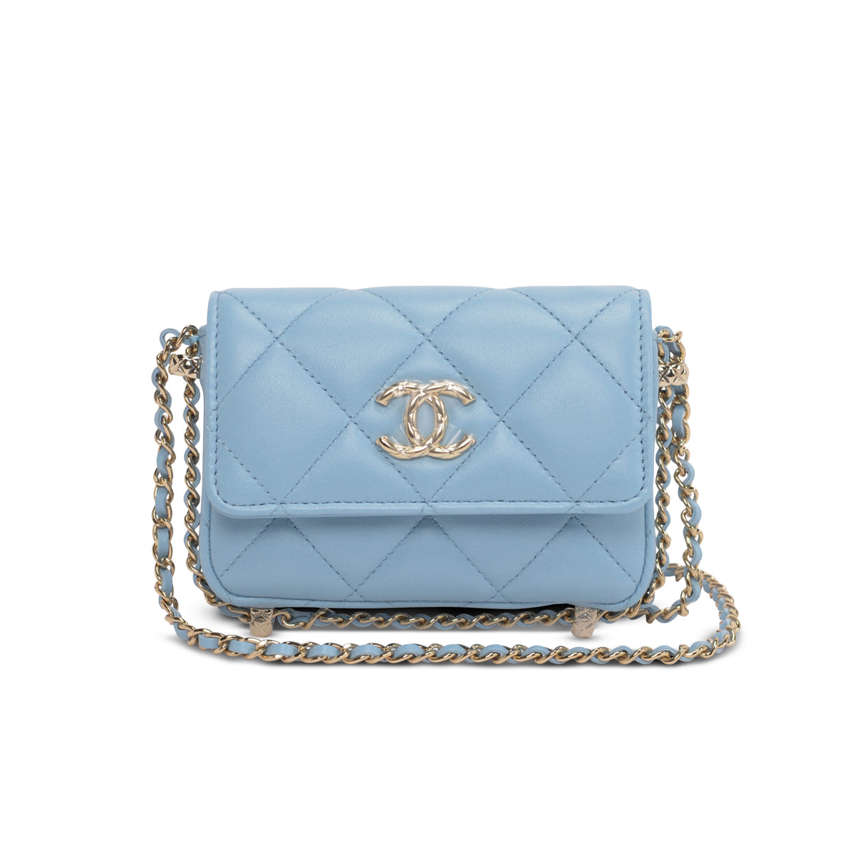 chl Light Blue Calfskin Clutch With Chain Wallet | Studio Nafay