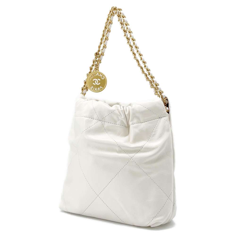CHANEL CHANEL 22 Handbag White Shiny Calf Leather Size Mini | Studio Nafay