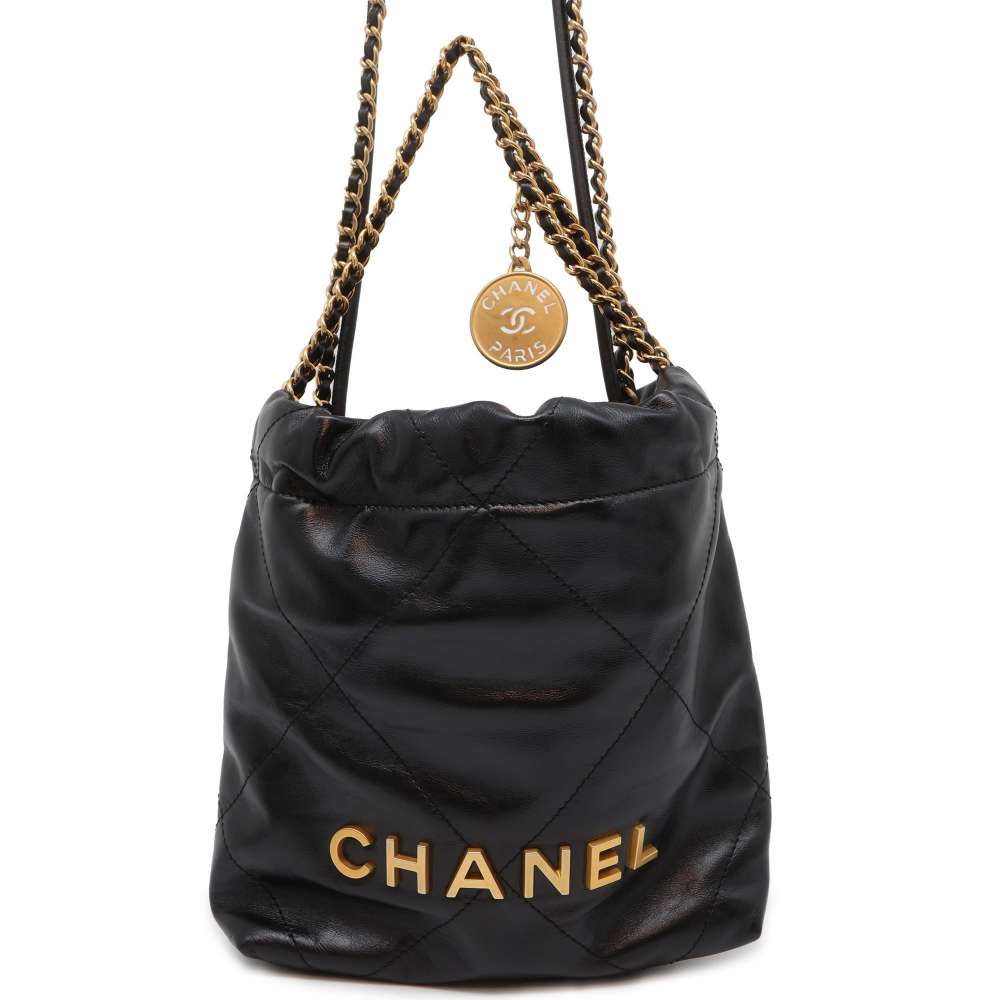 CHANEL CHANEL 22 Handbag Black Shiny Calf Leather Size Mini - Product Image 2