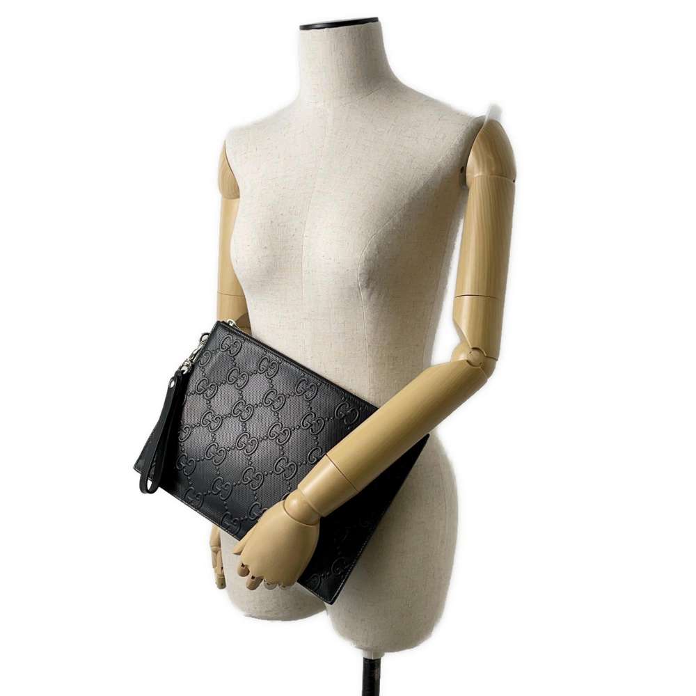 GUCCI GG embossed Clutch Bag Black 625569 Leather - Product Image 4