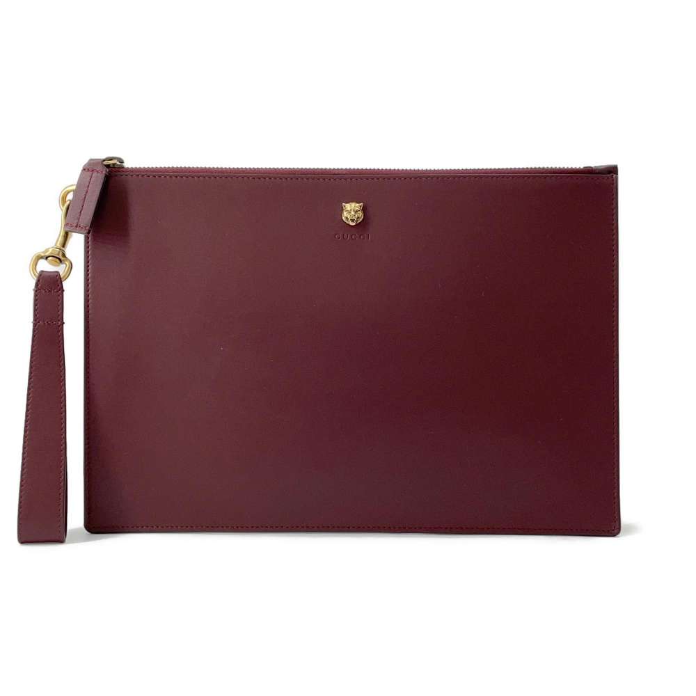 GUCCI Animalier Clutch Bag Bordeaux 428724 Leather | Studio Nafay