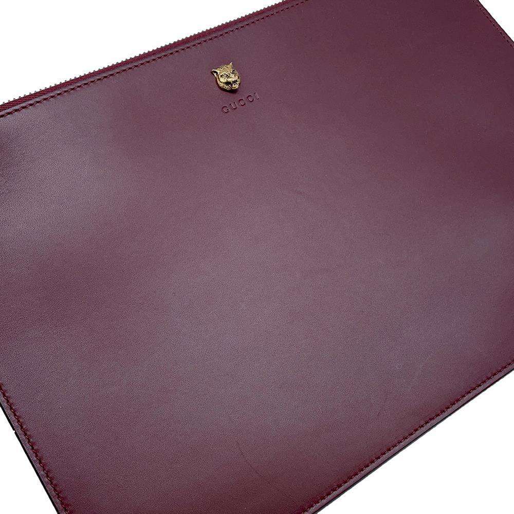 GUCCI Animalier Clutch Bag Bordeaux 428724 Leather - Product Image 8