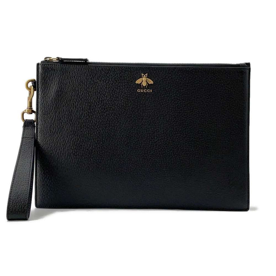 GUCCI Animalier BEE Clutch Bag Black 523684 Leather