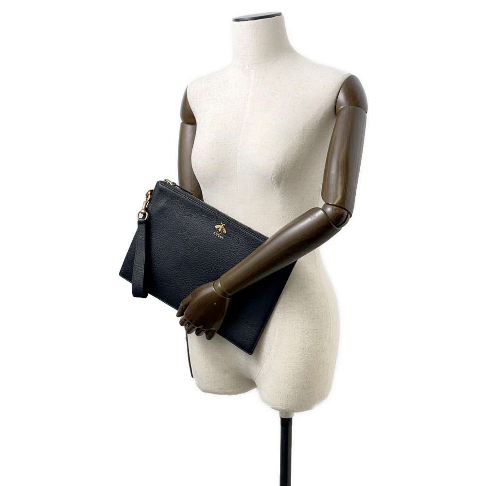 GUCCI Animalier BEE Clutch Bag Black 523684 Leather - Product Image 4