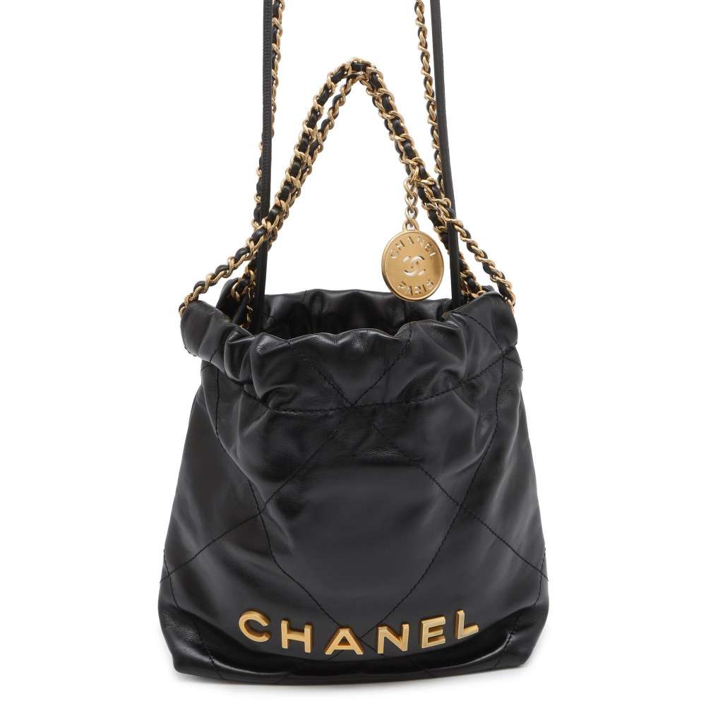 CHANEL CHANEL 22 ChainHandbag Black Shiny Calf Leather Size Mini - Product Image 2