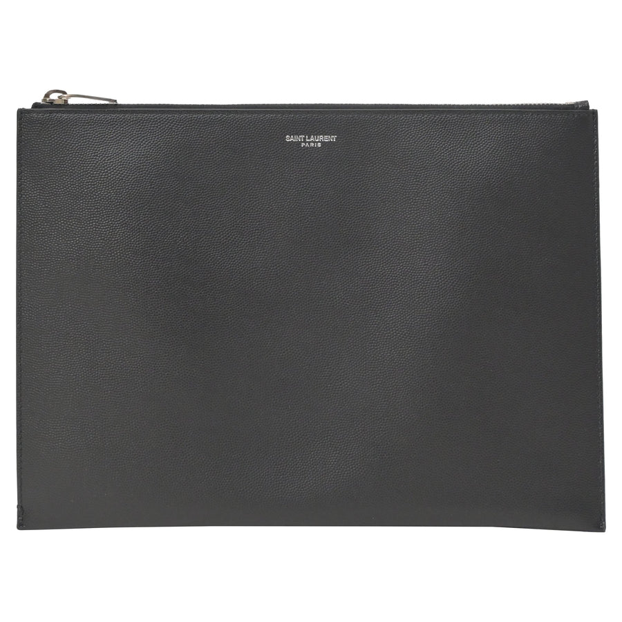 Saint Laurent Letters Large Zip Clutch in Black Leather | Studio Nafay