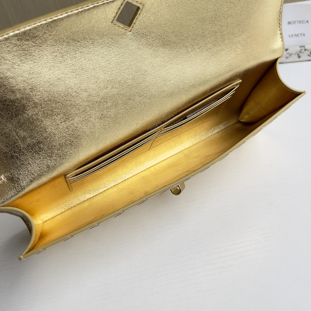 Andiamo Intrecciato Metallic Leather Long Clutch In Gold Designer Clutch for Women - Product Image 10