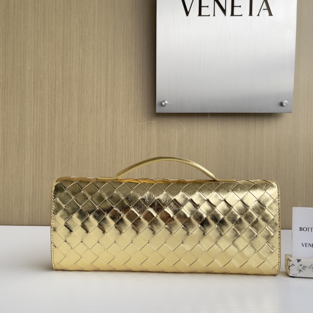 Andiamo Intrecciato Metallic Leather Long Clutch In Gold Designer Clutch for Women - Product Image 3