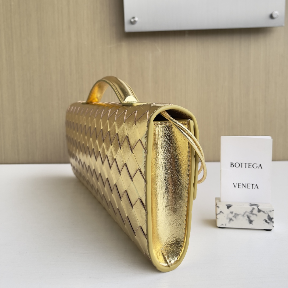 Andiamo Intrecciato Metallic Leather Long Clutch In Gold Designer Clutch for Women - Product Image 4