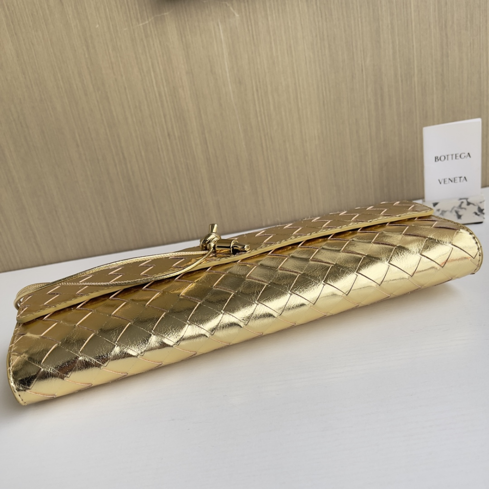 Andiamo Intrecciato Metallic Leather Long Clutch In Gold Designer Clutch for Women - Product Image 5