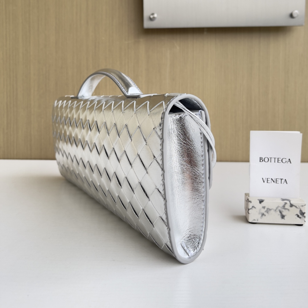Andiamo Intrecciato Metallic Leather Long Clutch In Silver Designer Clutch for Women - Product Image 3
