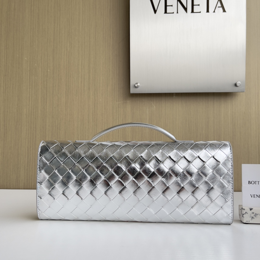 Andiamo Intrecciato Metallic Leather Long Clutch In Silver Designer Clutch for Women - Product Image 4