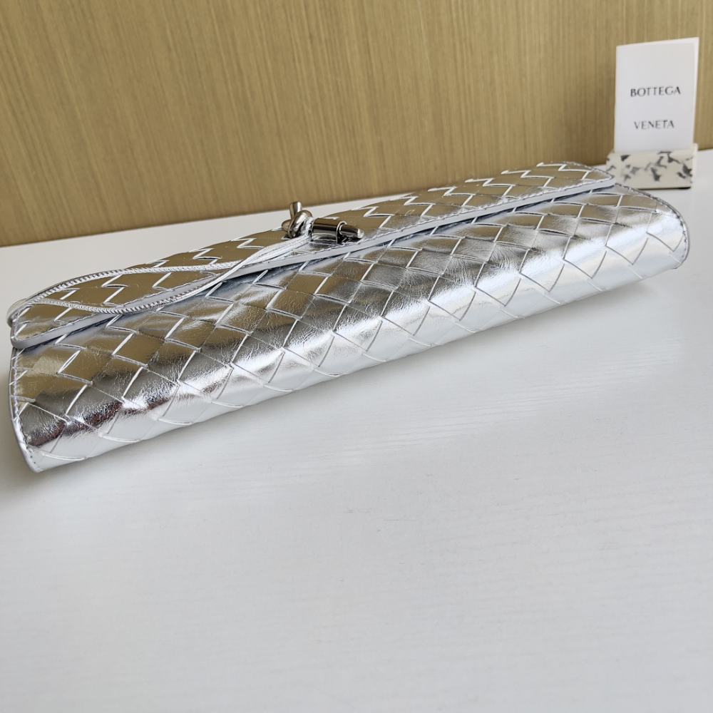Andiamo Intrecciato Metallic Leather Long Clutch In Silver Designer Clutch for Women - Product Image 5