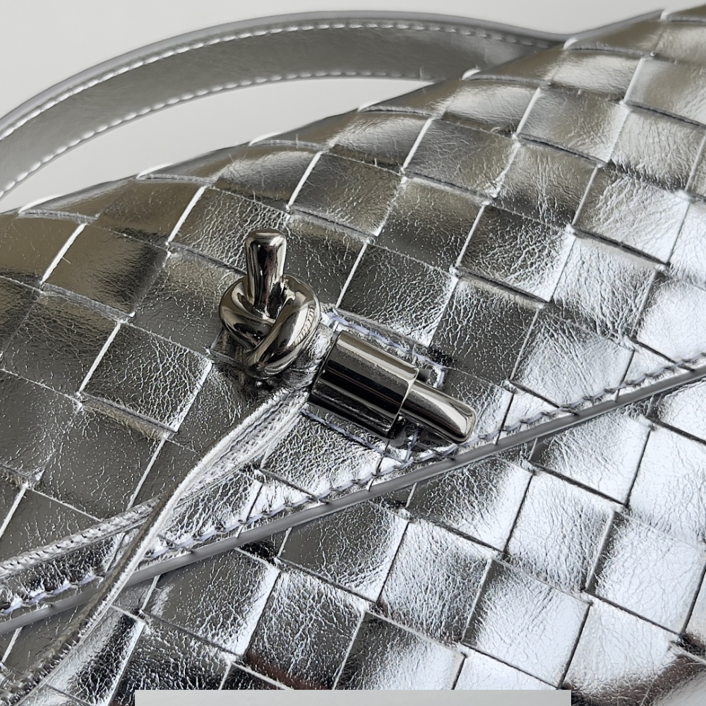Andiamo Intrecciato Metallic Leather Long Clutch In Silver Designer Clutch for Women - Product Image 7