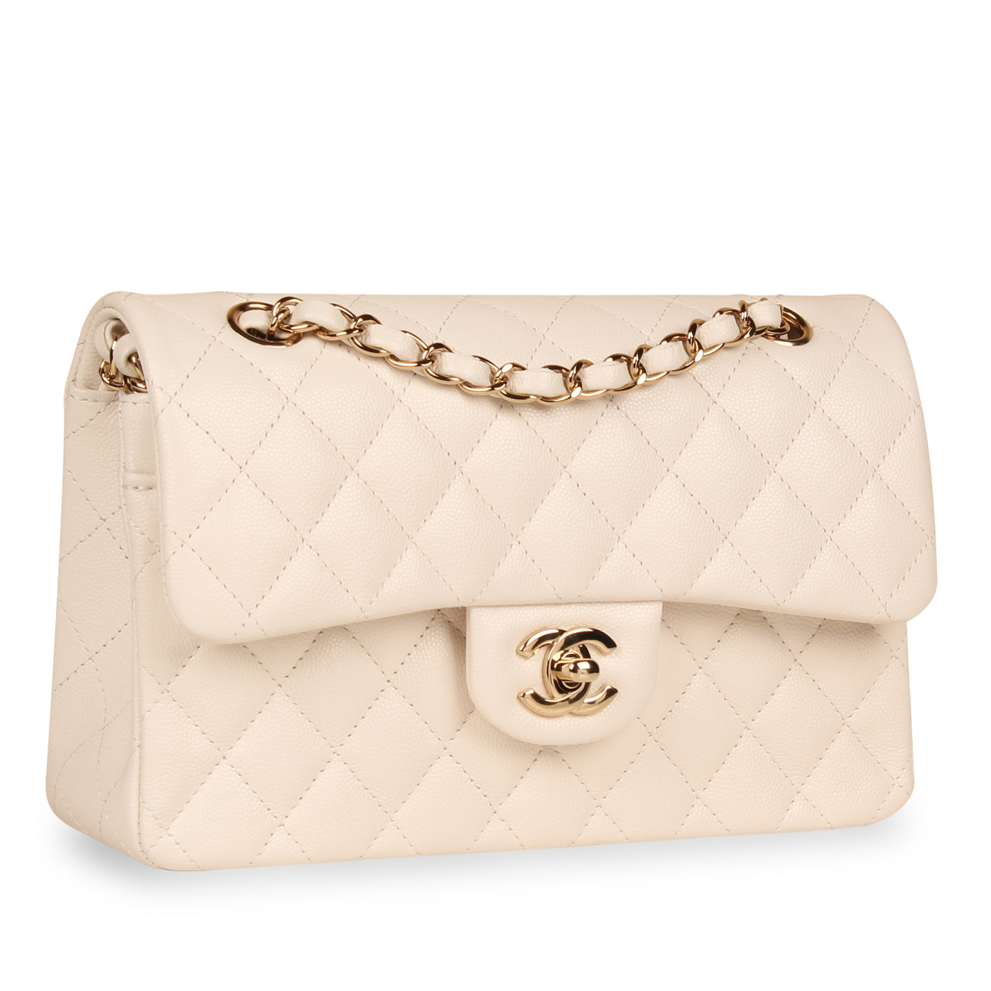 Classic Flap Bag - Small White Caviar | Studio Nafay