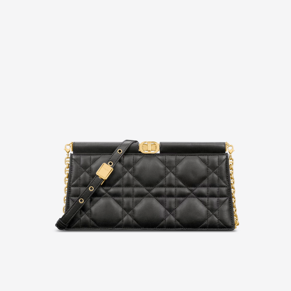 Black Cannage Lambskin D Caro Colle Noire Clutch with Chain Leather Crossbody Bag for Women | Studio Nafay