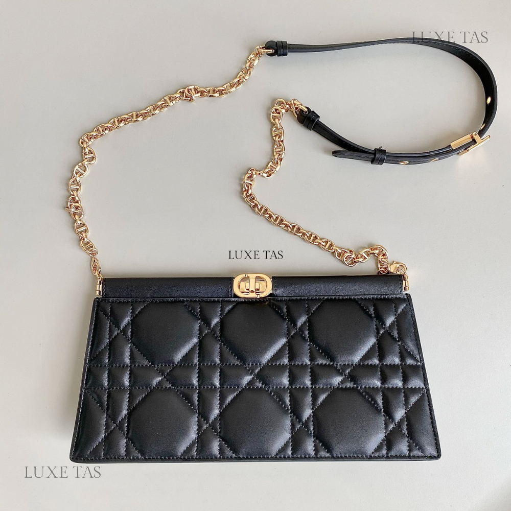 Black Cannage Lambskin D Caro Colle Noire Clutch with Chain Leather Crossbody Bag for Women - Product Image 3