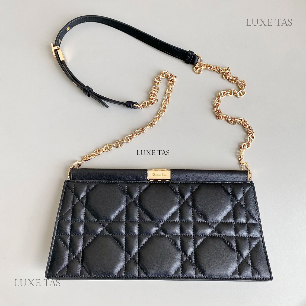 Black Cannage Lambskin D Caro Colle Noire Clutch with Chain Leather Crossbody Bag for Women - Product Image 4